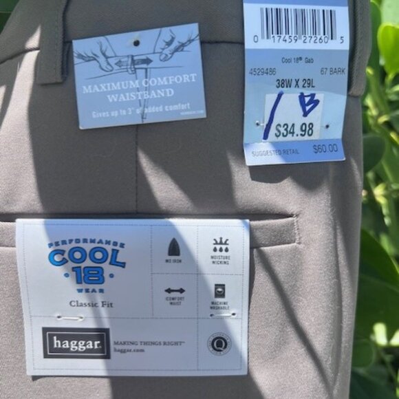 NWT Mens Haggar dress pants 38W x 29L Olive Pleat comfort waistband classic fit - Picture 3 of 4